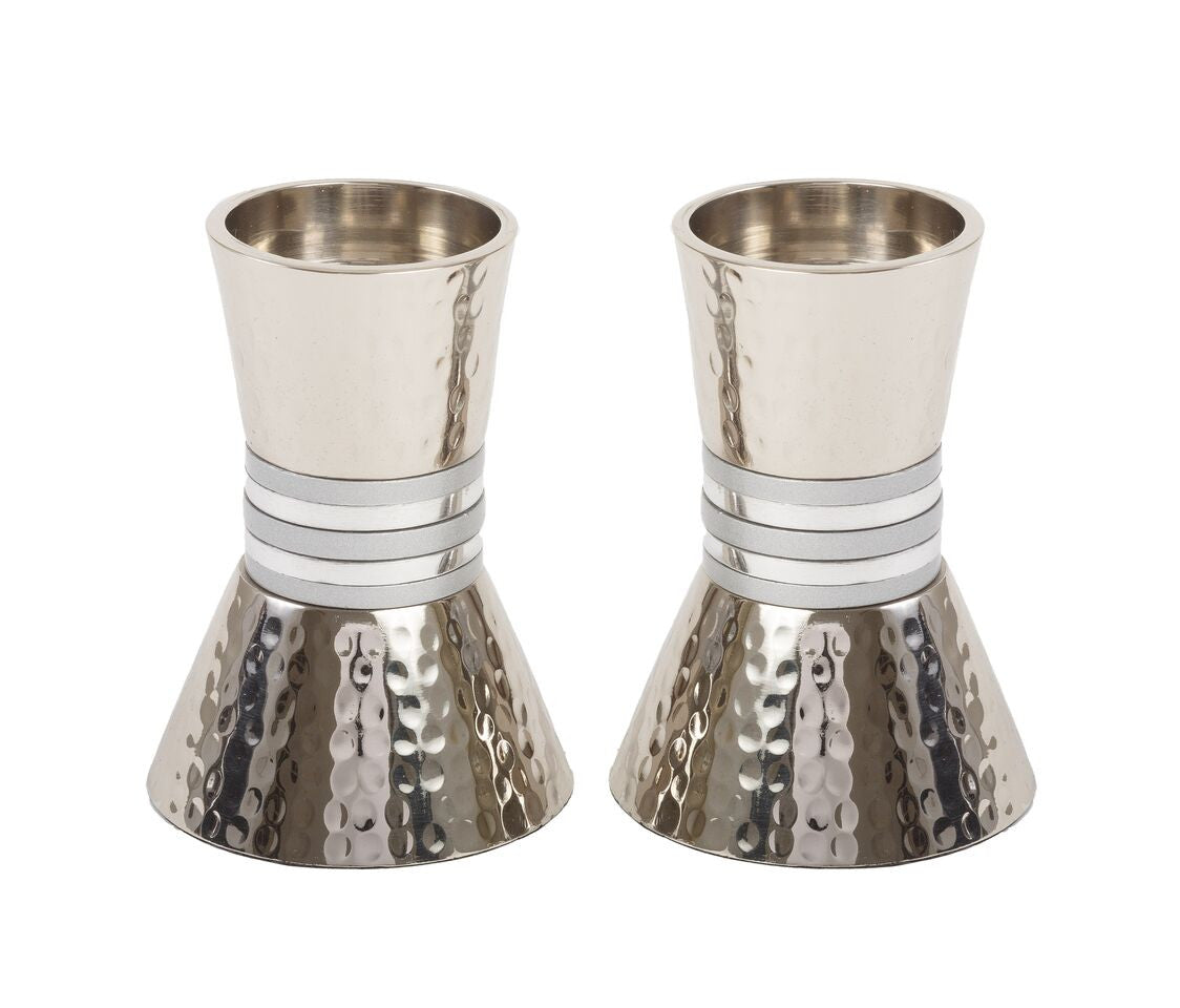 Emanuel Hammered Short Candlesticks- Silver Rings (EM-CA4)