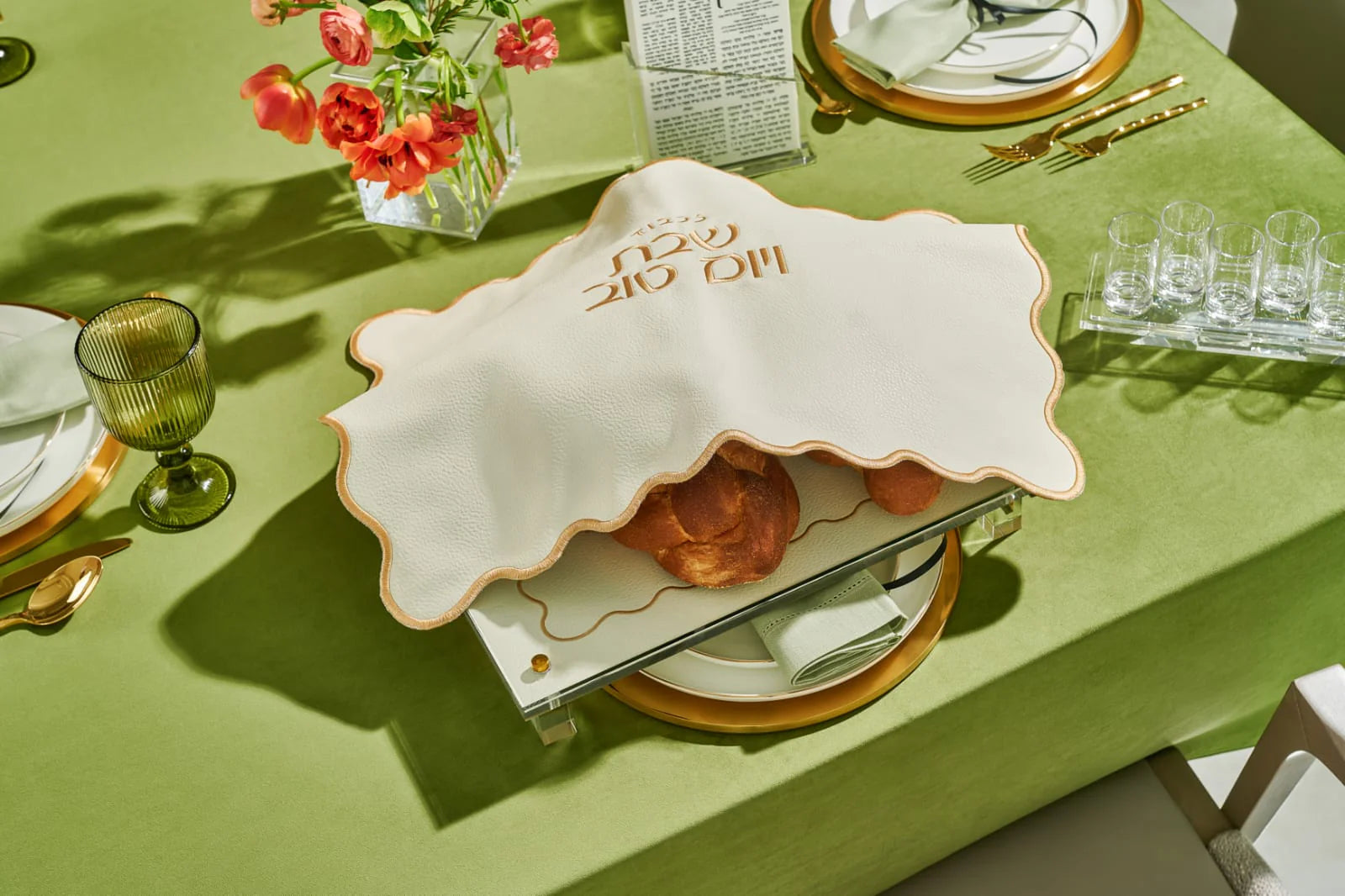 Leatherette Challa Cover White w/ Gold Border (CC-ZLCC2)