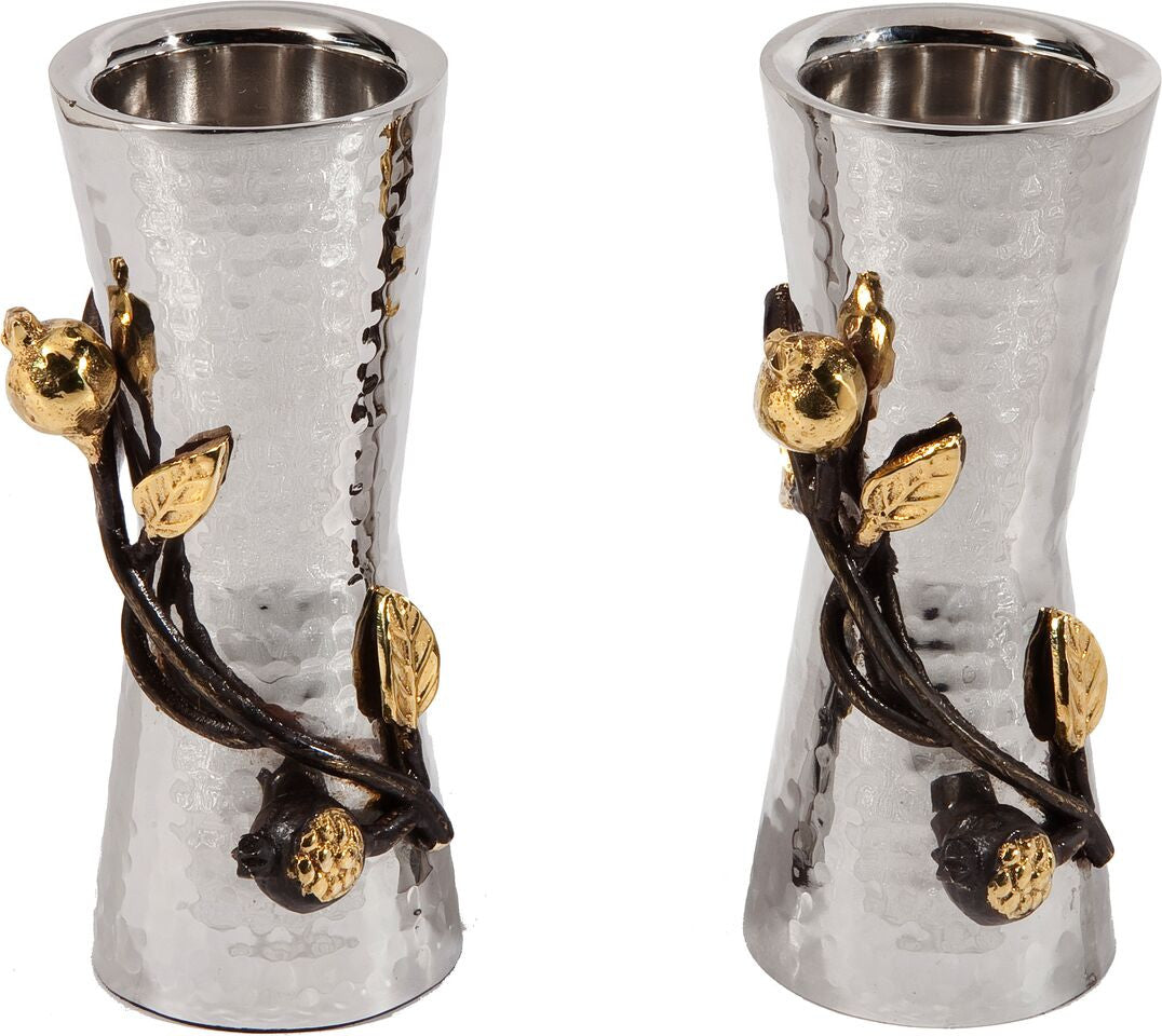Emanuel Small Hammered Candlesticks with Pomegrante Branch (EM-CSW1)