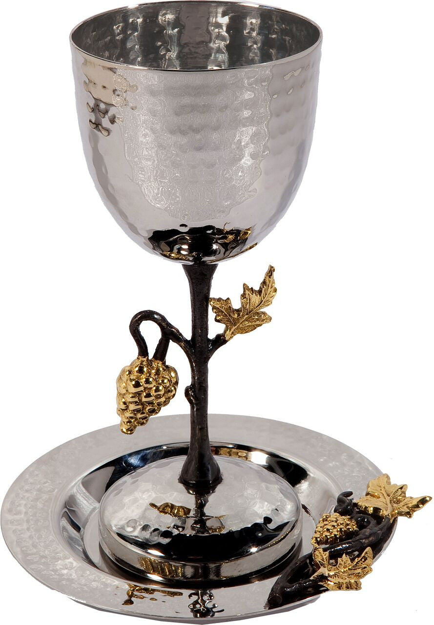 Emanuel Tall Hammered Kiddush Cup with Grape Branch (EM-CUN2)