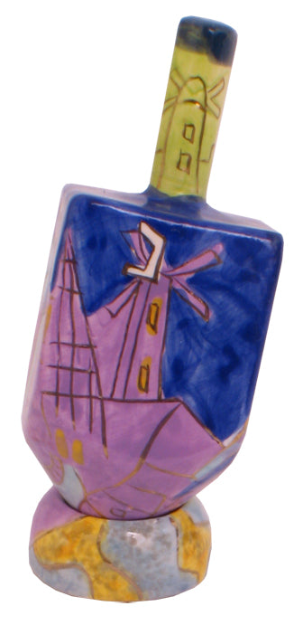Ceramic Karshi Dreidel + Stand - Jerusalem (DR-5941)