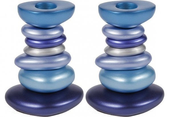 Anodized Aluminum Shabbat Candlestick - Stone Tower Blues (EM-CSG3)