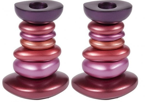 Anodized Aluminum Shabbat Candlestick - Stone Tower Reds (EM-CSG4)
