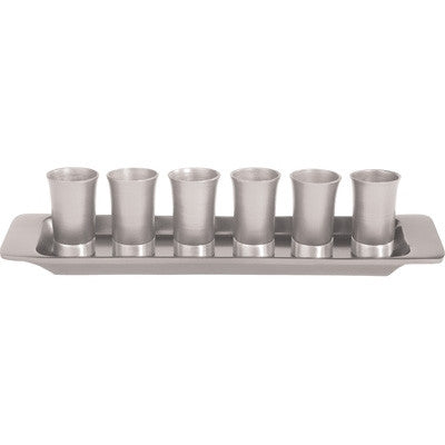 Set of 6 Anodized Aluminum Cups with Tray Silver (EM-GS6E)