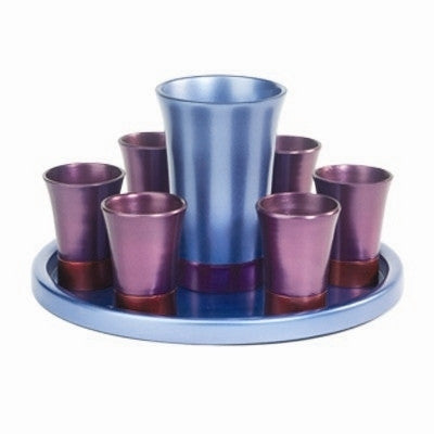 Anodized Aluminum Kiddush Set with Tray Purple/Blue (EM-GSS3)