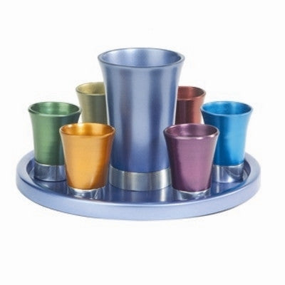 Anodized Aluminum Kiddush Set with Tray Multicolor (EM-GSS5)