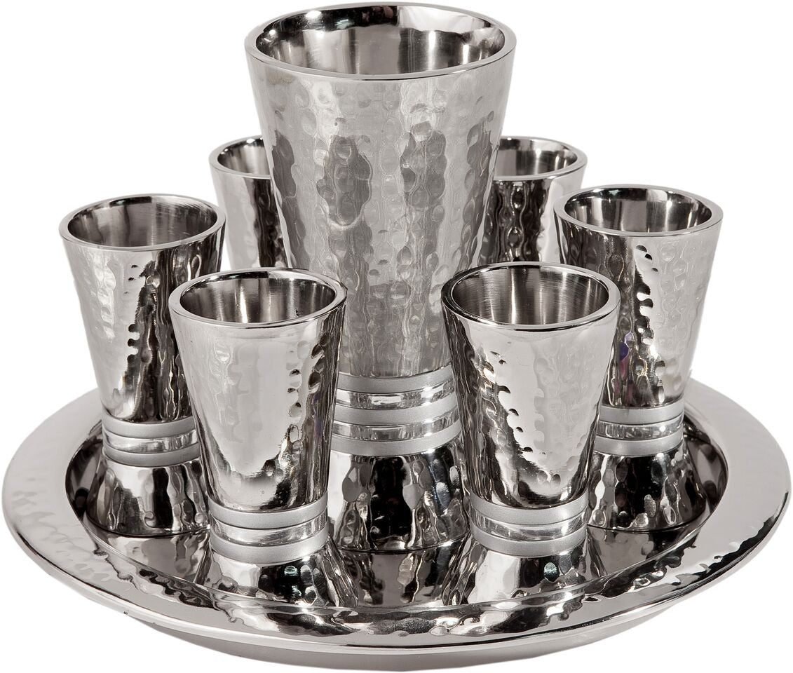 Emanuel Hammered Kiddush Set Cone Shape- Silver Rings (EM-GSC3)