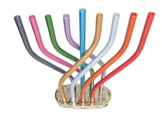 Emanuel Anodized Flame Menorah-- Multicolor (EM-HAR1)