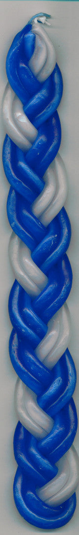 Blue and White Havdalah Candle 10" (HV-BWFLAT)