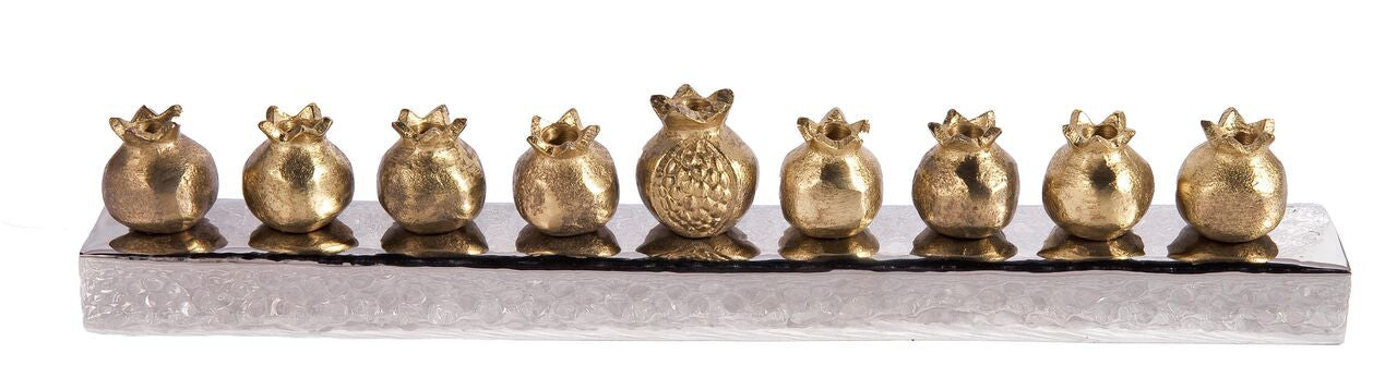 Emanuel Strip Chanukah Menorah Pomegranates-- Gold (EM-HK2)