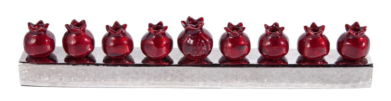 Emanuel Strip Chanukah Menorah Pomegranates-- Red (EM-HK4)