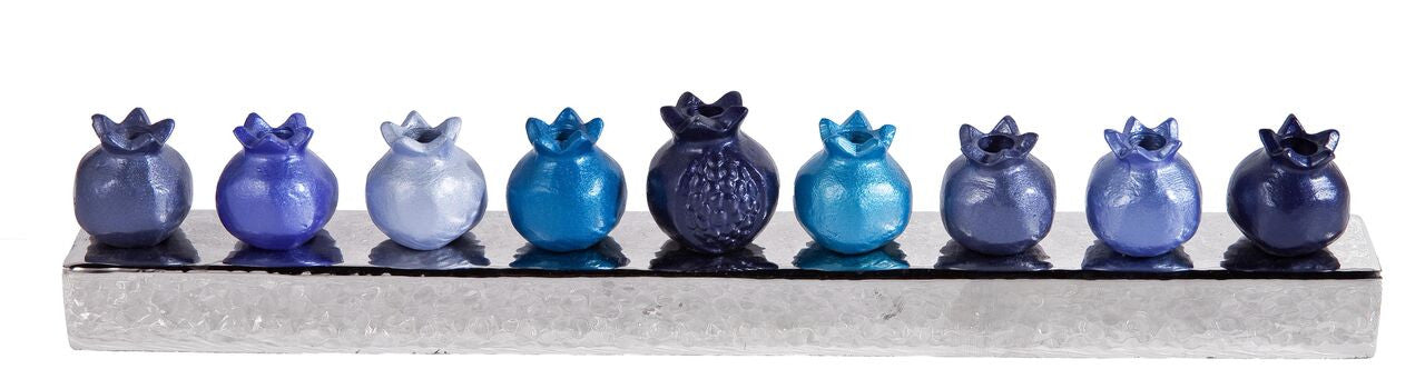 Emanuel Strip Chanukah Menorah Pomegranates-- Blue (EM-HK5)