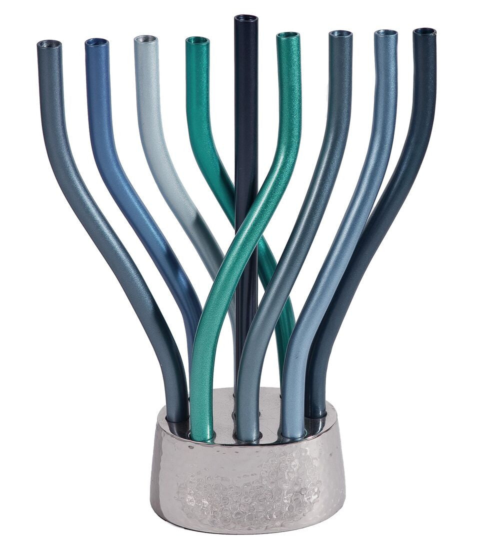 Emanuel Anodized Flame Menorah-- Blue (EM-HMJ2)