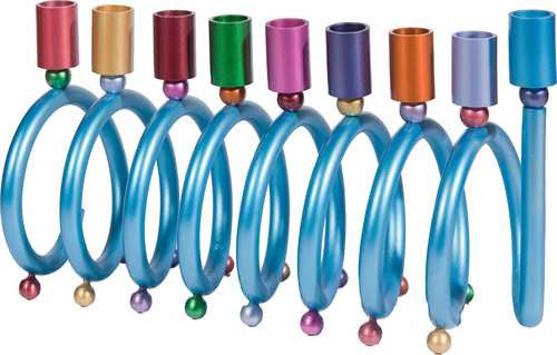 Emanuel Spiral Chanukah Menorah- Anodized Aluminum- Multicolor (EM-HMS1)