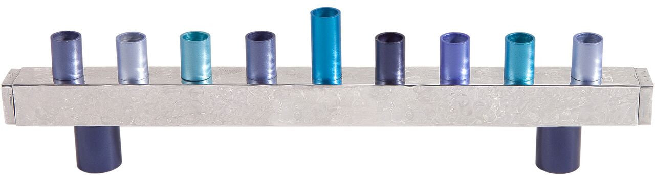 Emanuel Anodized & Hammered Strip Menorah-- Blues (EM-HMU2)