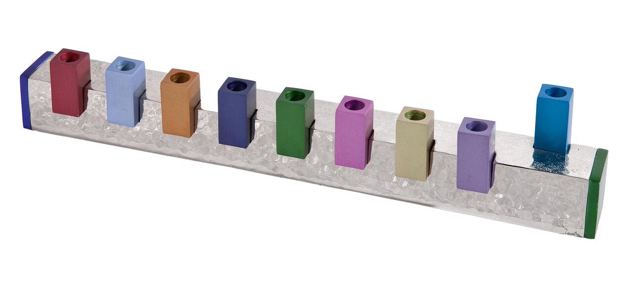 Emanuel Hammered Menorah Squares-- Multicolor (EM-HMZ2)