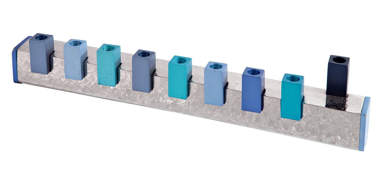 Emanuel Hammered Menorah Squares-- Blue (EM-HMZ3)