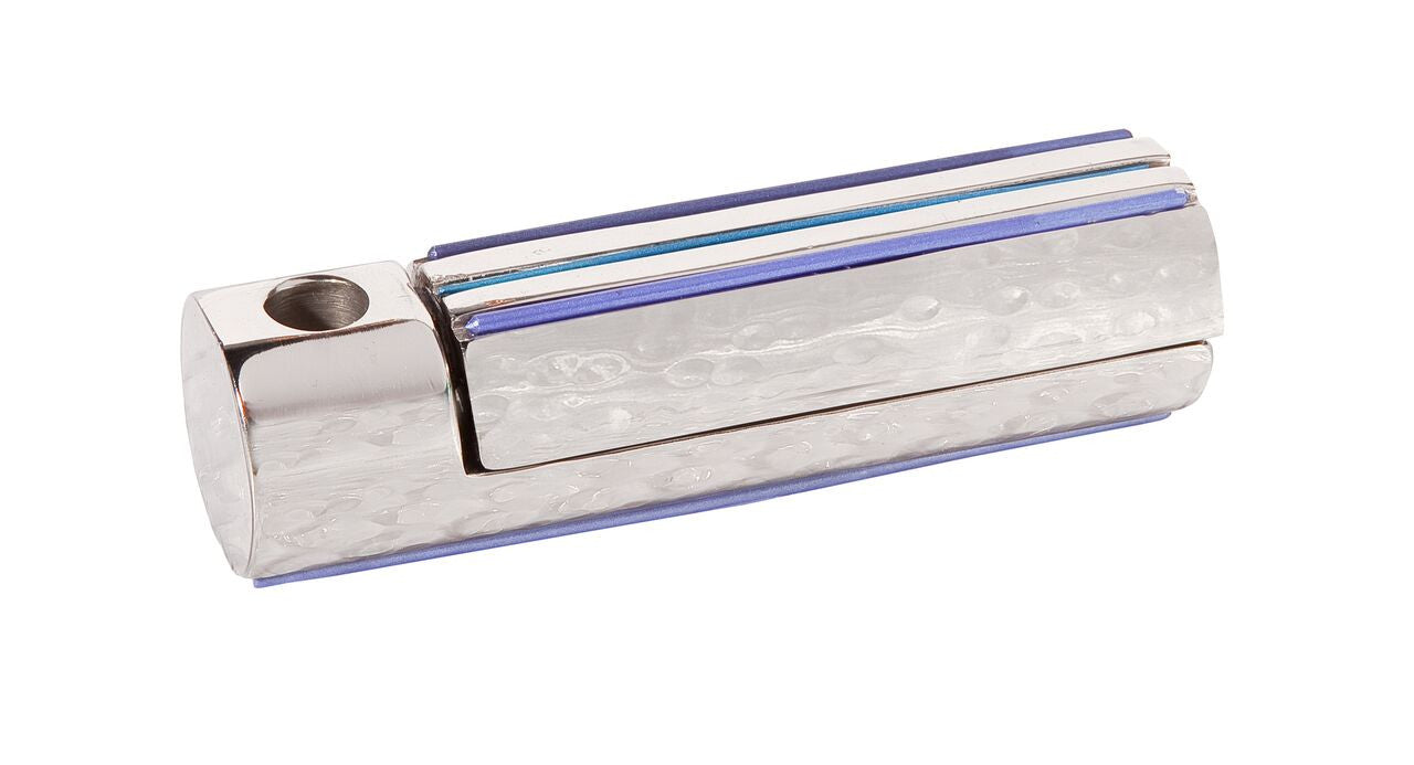 Emanuel Hammered Folding Travel Menorah-- Blue (EM-HTM2)