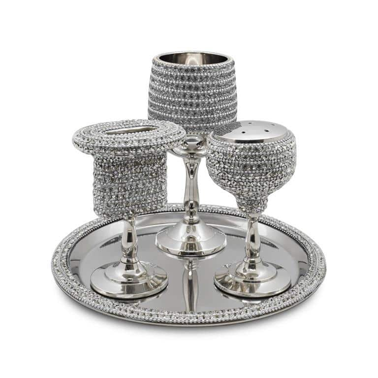 4 pc. Silverplate Havdalla Set- Jeweled Design (HV-X5106B)