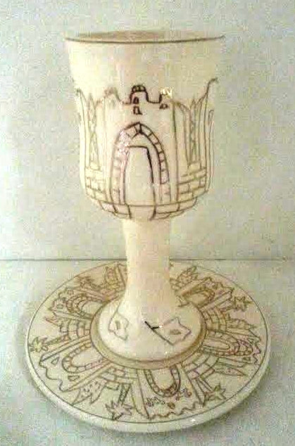 Porcelain Kiddush Goblet with Tray -Jerusalem (KC-5962)