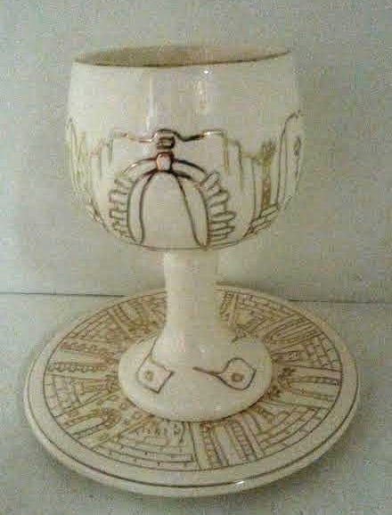 Porcelain Kiddush Goblet with Tray -Jerusalem (KC-5963)