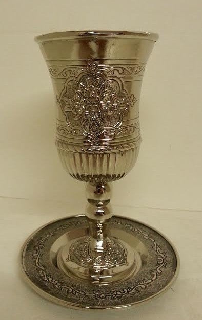 S/P Kiddush Cup & Tray Flowers Design (KC-AVI100N)