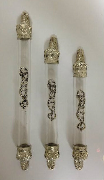 Clear Plastic Tube with Silver Crowns on Ends 12cm (MZ-M12/12)