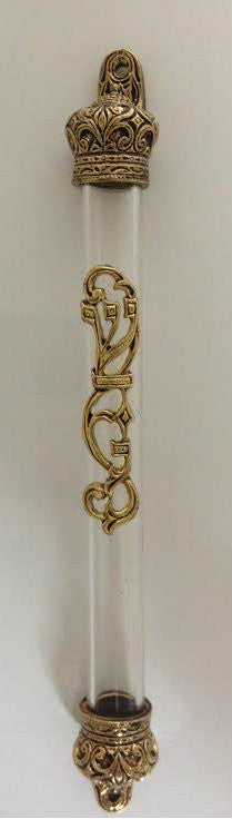 Clear Plastic Tube with Brass Crowns on Ends 12cm (MZ-M13/12)