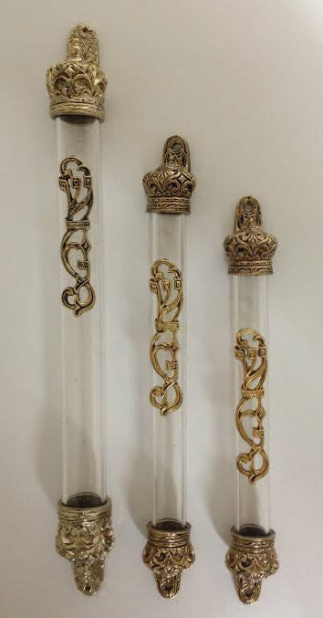 Clear Plastic Tube with Brass Crowns on Ends 15cm (MZ-M13/15)
