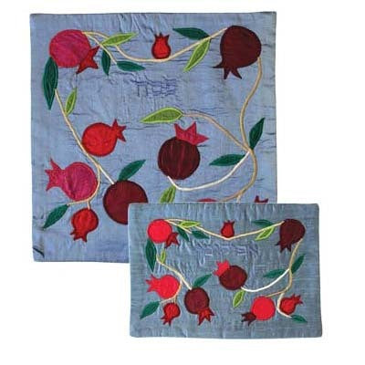 Raw Silk Matzah Cover- Pomegranates White (EM-MAS35)