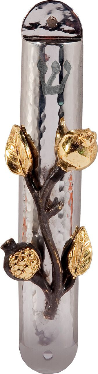 Emanuel Hammered Mezuzah Case 12cm- Pomegranate Branch (EM-MFL1)
