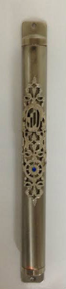 Pewter Mezuzah Case Floral Design 15cm (MZ-MM4D/15)