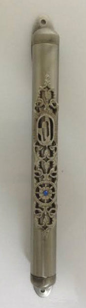 Pewter Mezuzah Case Floral Design 12cm (MZ-MM4D/12)
