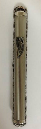 Pewter Mezuzah Case Smooth with Base/Border 15cm (MZ-MM4F/15)