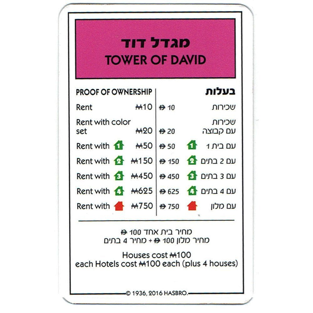 Monopoly: Jerusalem Edition - Board Game In Hebrew and English (GM-MONOPOLY)