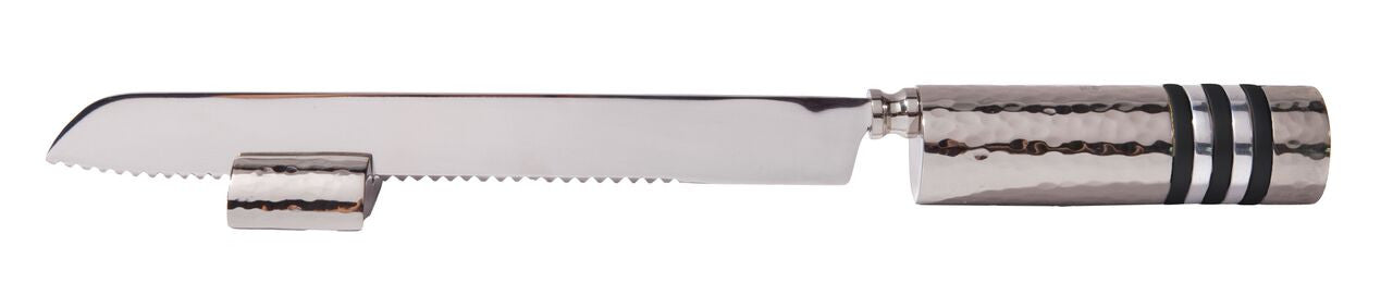 Emanuel Challah Knife Hammered with Rings-- Black Rings (EM-NSD5)