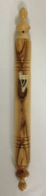Round Olive Wood Mezuzah Case with Pointed Edges 15cm (MZ-RWM15B)