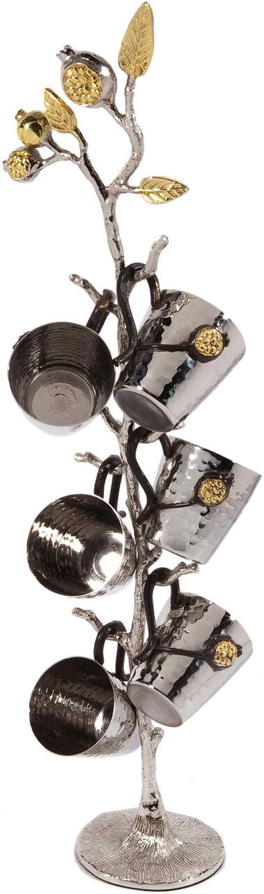 Emanuel Set of 6 Hammered Liquor Cups on Pomegranate Branch Stand (EM-SEA1)