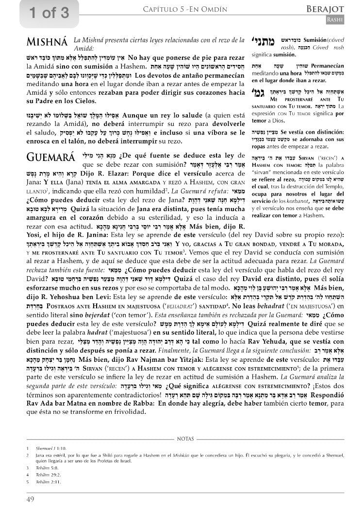 Talmud Babli Edicion Tashema - Hebrew/Spanish Gemara Berajot Vol 2 / Tratado de Berajot II-- Medium Size (BKS-TABS2)