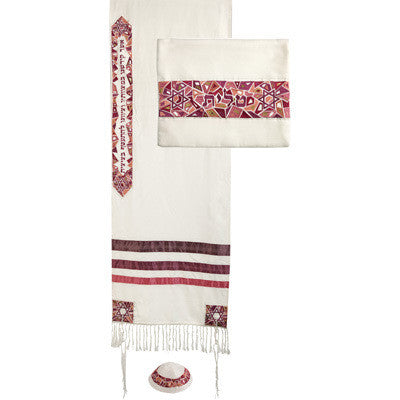 Emanuel Embroidered Tallit, Magen David-- Pink/Maroon (EM-TAE1M)
