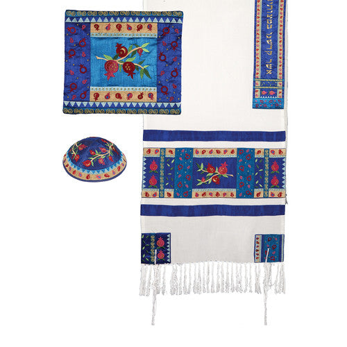 Tallit- Full Embroiderey Pomegranates- Multicolor (EM-TAH3M)