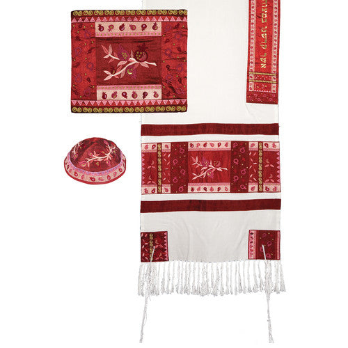 Tallit- Full Embroiderey Pomegranates- Pink (EM-TAH3P)