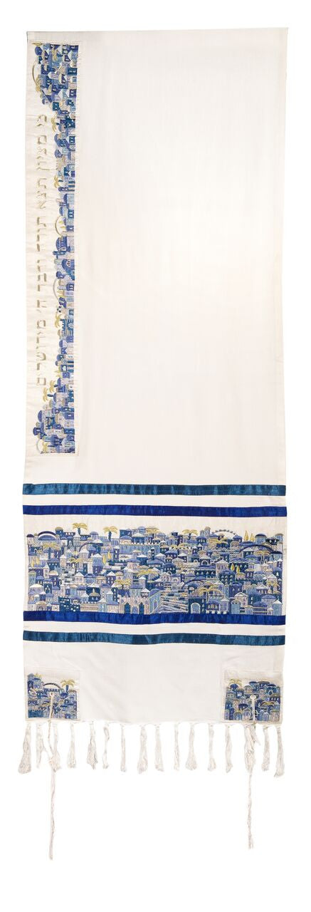 Emanuel Tallit Embroidered Jerusalem-- Blue (EM-TAK2)