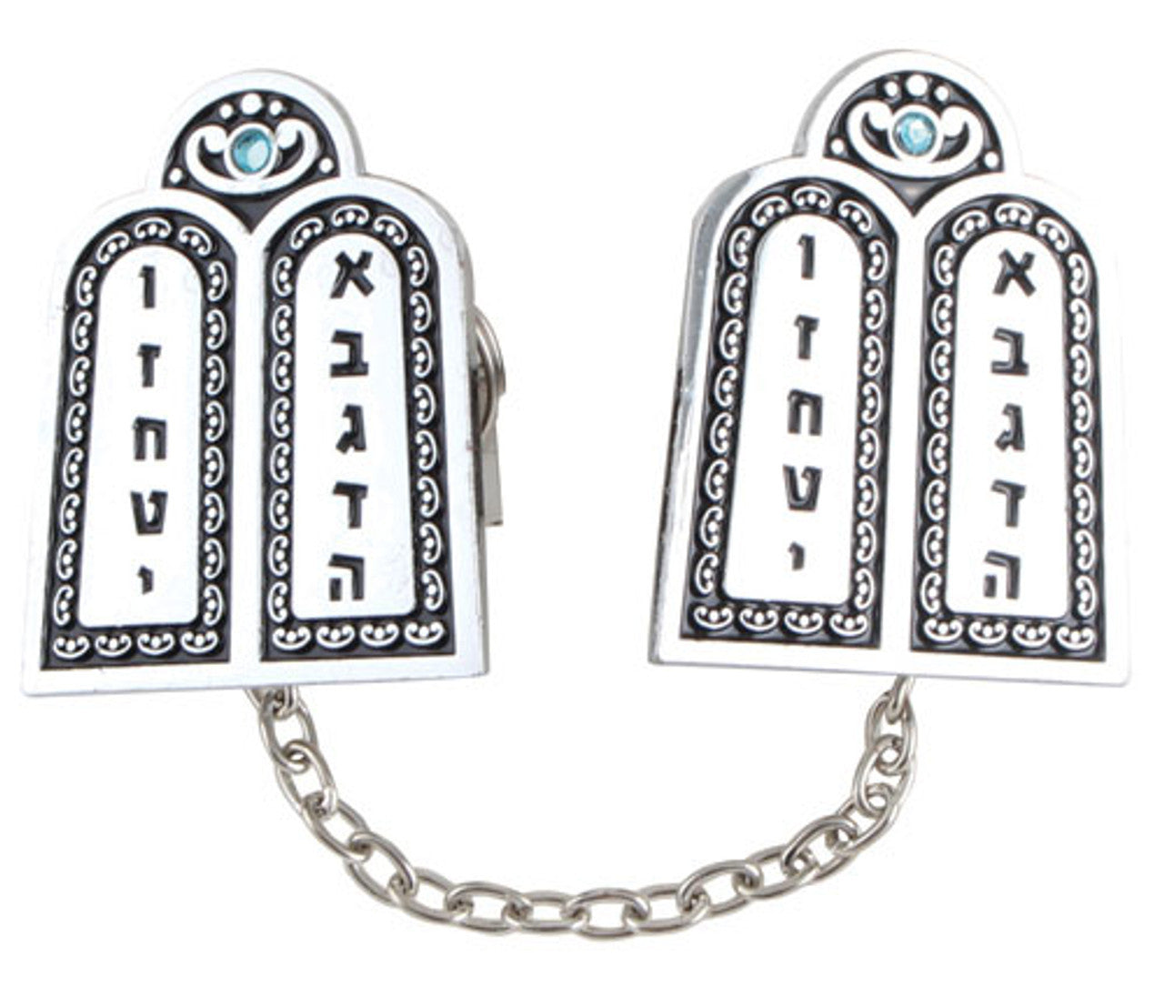 Tallit Clip-Luchot W/ Blue Gem (TC-59334)