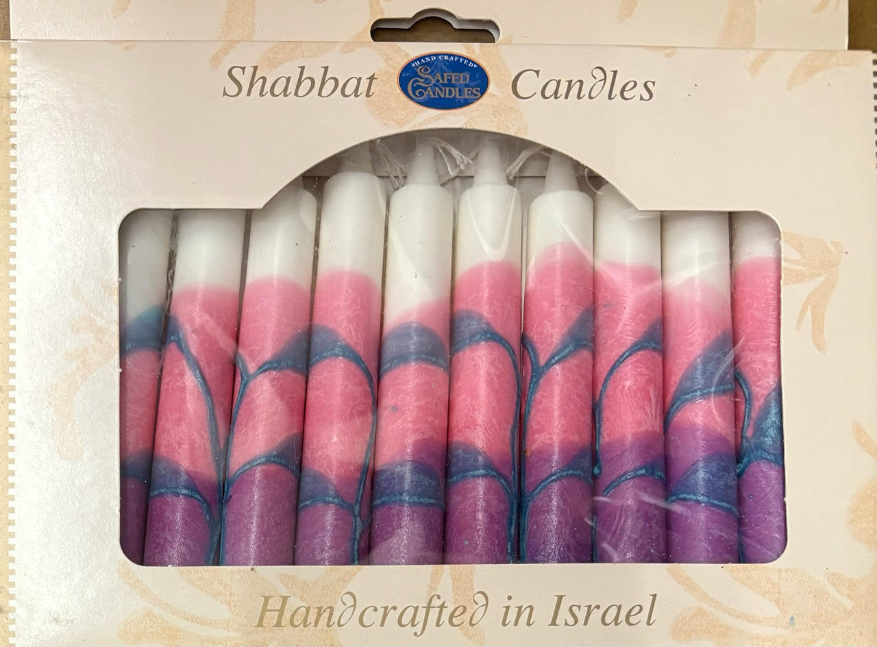 12 Tapered Israeli Shabbat Candles-Pink/Turquoize (SC-SHTR-T)