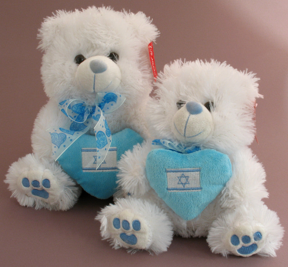 White Teddy Bear with Israel Flag on Blue Heart (60098, 60104)