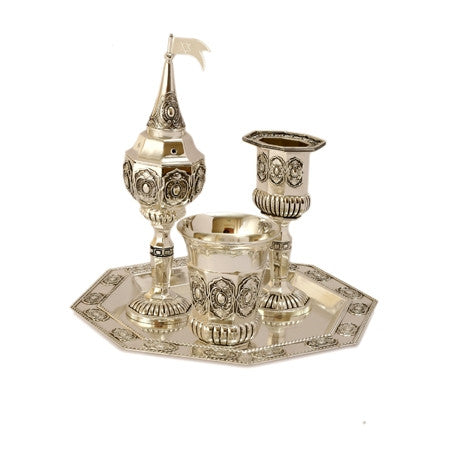 Silver Plated 4 piece Havdallah Set with Pearl Design (HV-X122)