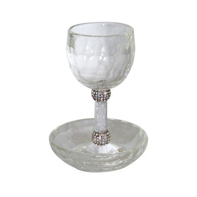 Crystal Kiddush Cup w/ Rose Accent & StonesStem (KC-X1940)