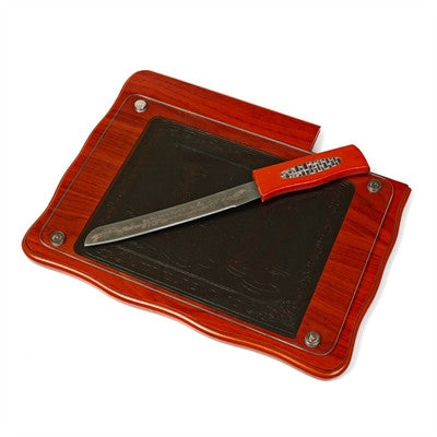 Wood & Leather Challah Board & Knife-- Cherry (CB-X1994)