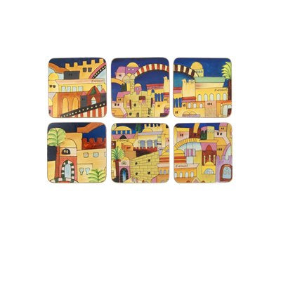 Jerusalem Views Set of Six Wooden Coasters (EM-10917)